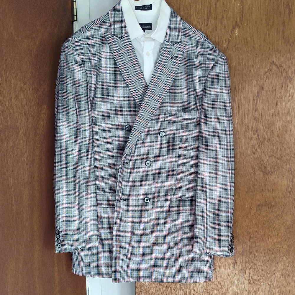 Men's Elegant Double-Breasted Plaid Blazer